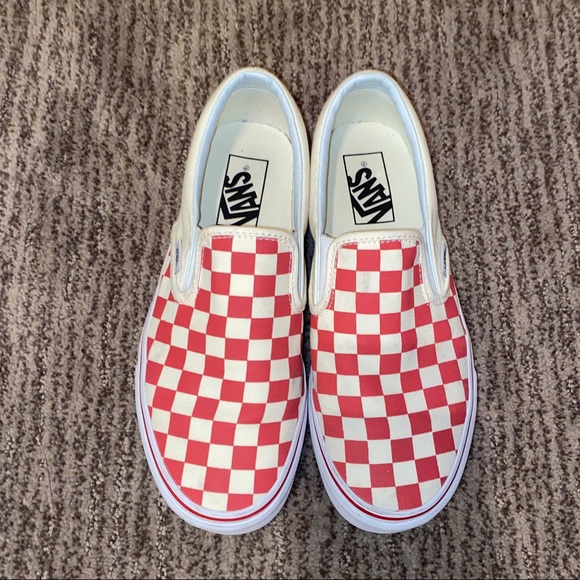 white and cream checkered vans